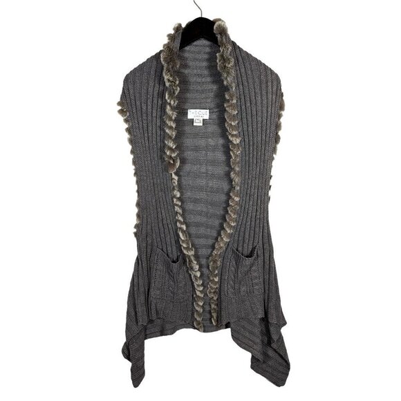 The Cue by Cher Qu Long Knit Faux Fur Trimmed Cardigan Bohemian Sweater - Small - Picture 1 of 5